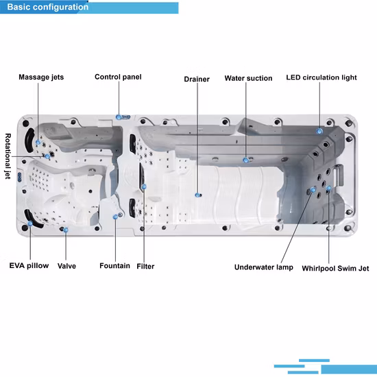 Sunrans 듀얼 존 오존 제트 풀 하이드로 월풀 스파 마사지 야외 수영 스파